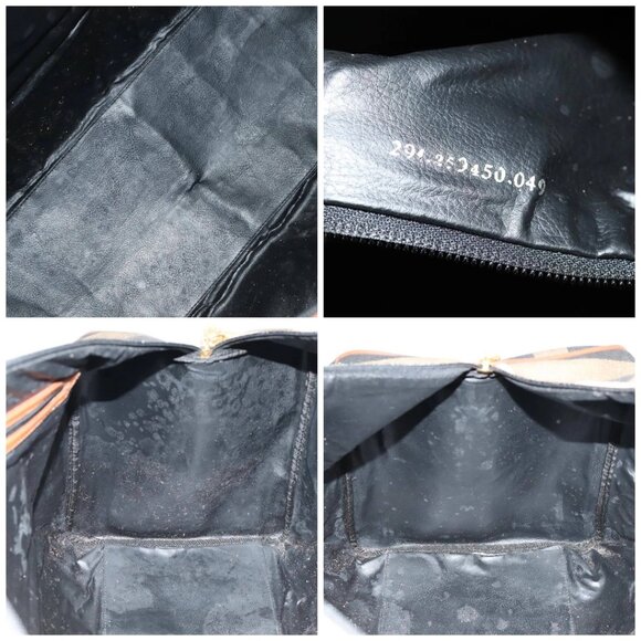 FENDI Pecan Canvas Boston Bag 2way Brown Black gold Auth - Picture 15 of 16